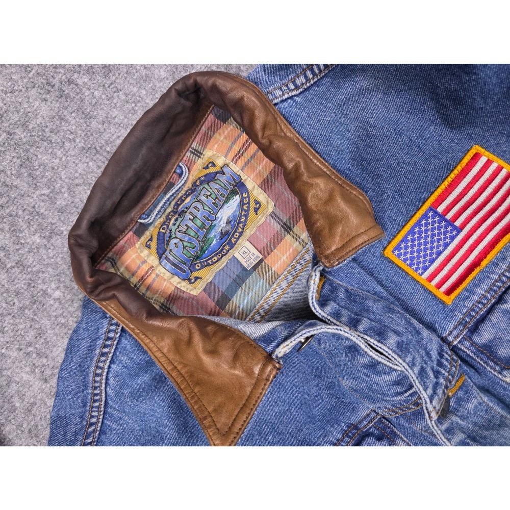 Dunbrooke Upstream Denim Jacket Mens XL Blue Plaid Lined USA Patch - Picture 3 of 14